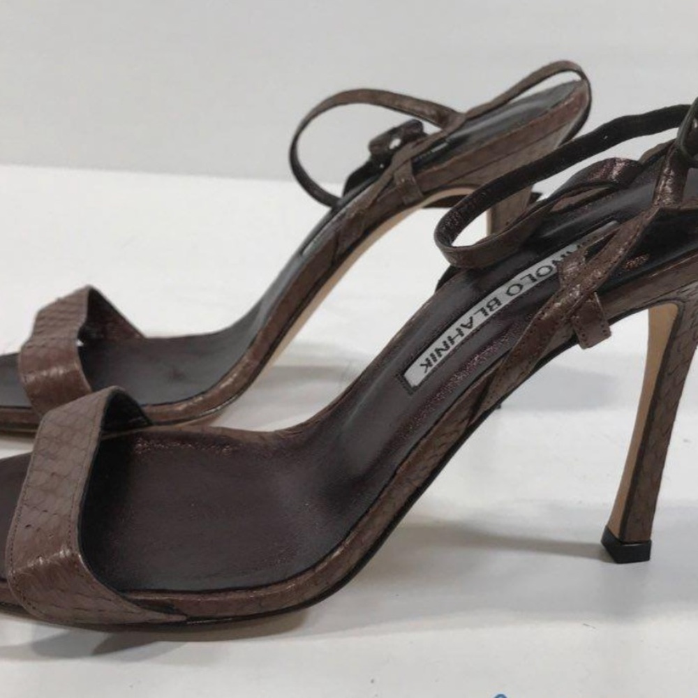 NEW!! Manolo Blahnik Brown Metallic Python Women'… - image 1